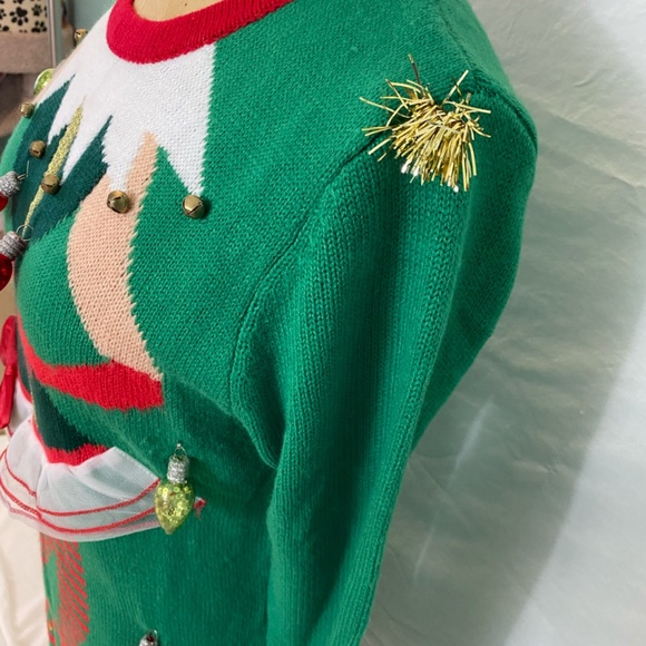 Green Holiday  Ugly Sweater with Girl Elf and Poodle. - Picture 6 of 11
